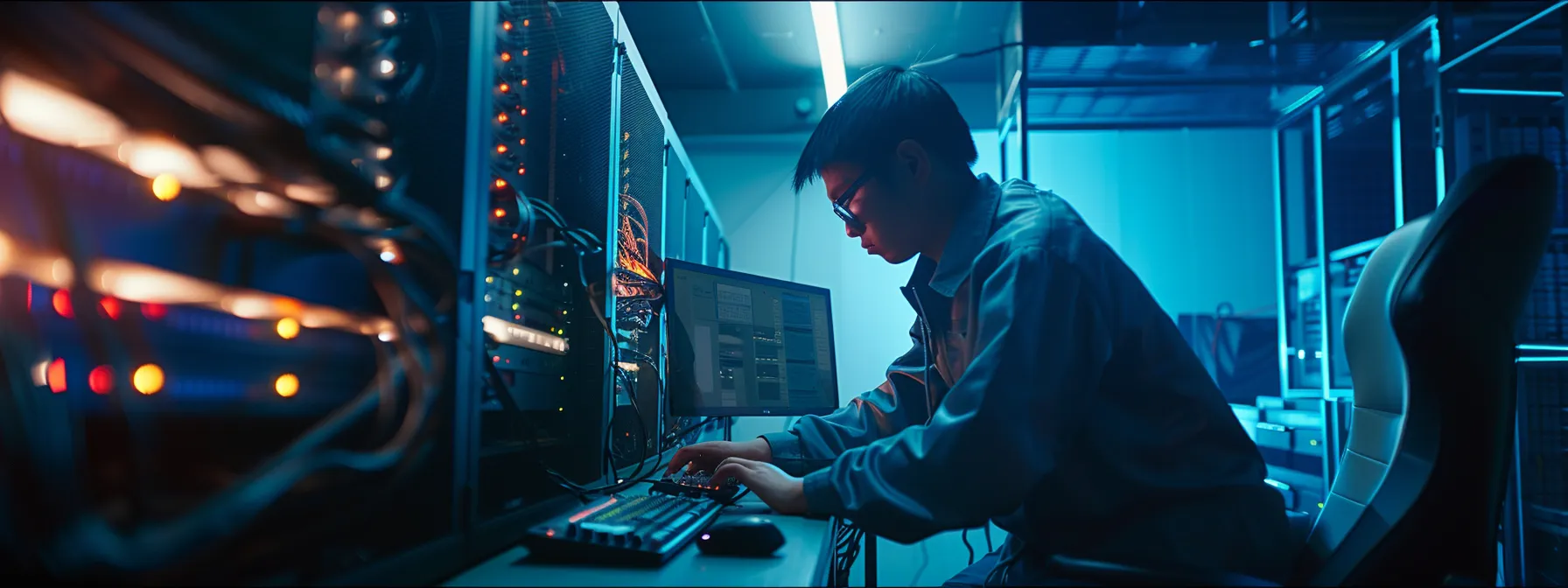 a technician conducting a thorough maintenance check on a sleek, high-tech computer system.