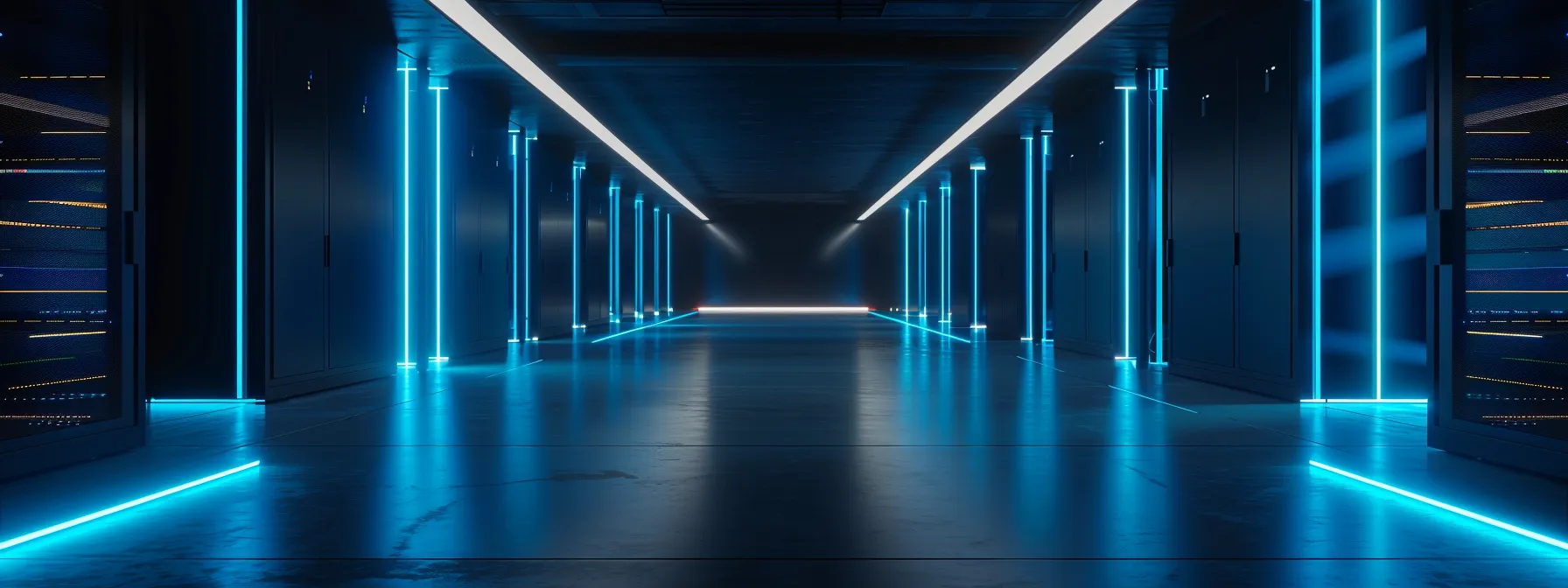 a sleek, modern data center with rows of servers glowing with blue led lights, showcasing scalable tech solutions for enhancing efficiency and operational capability.