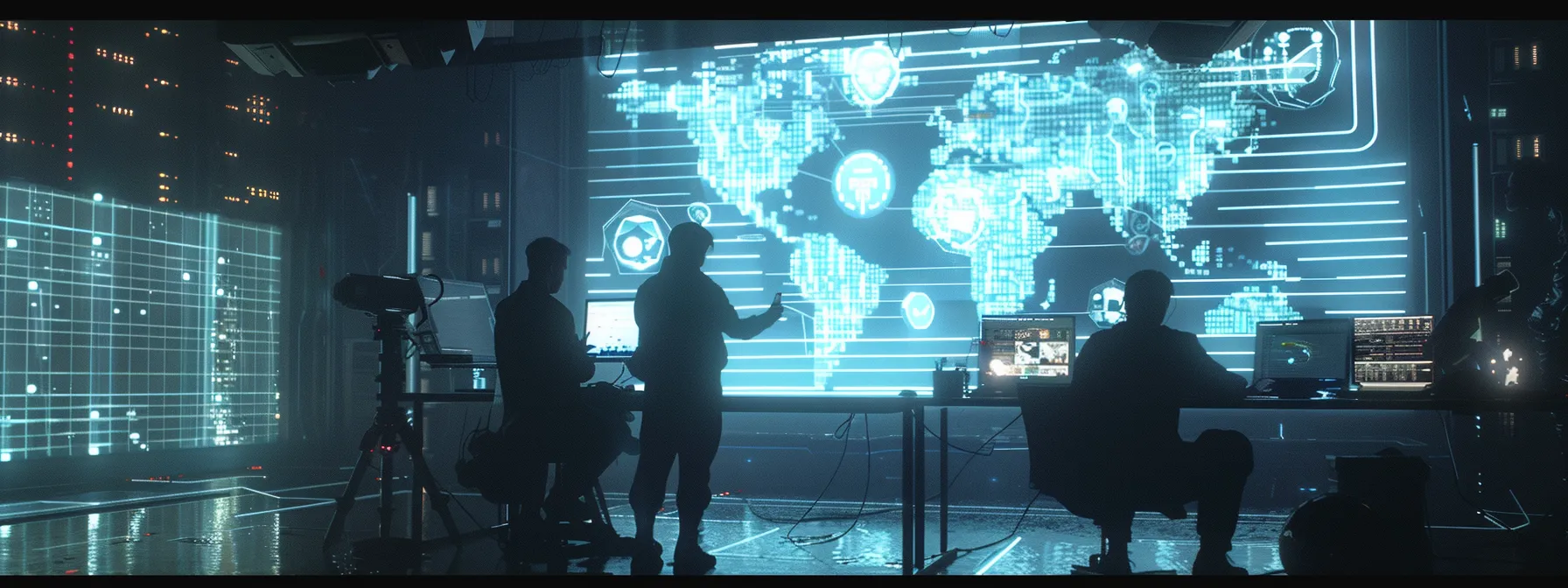 a team of cybersecurity experts huddled around a computer screen, analyzing lines of code while futuristic security technologies stand ready in the background, highlighting the importance of adapting to evolving threats and prioritizing proactive security measures.