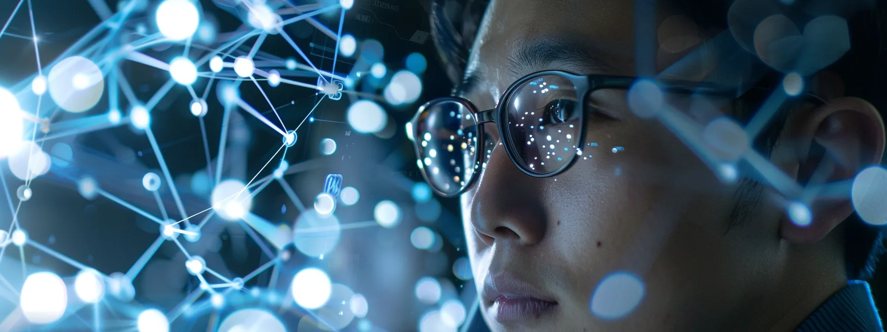 a cybersecurity analyst examining a network of interconnected devices, assessing vulnerabilities and critical assets.