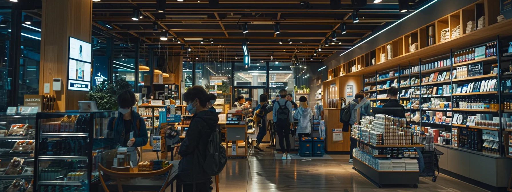 a bustling retail store with shelves stocked with products tailored to customer preferences through cloud data analytics.