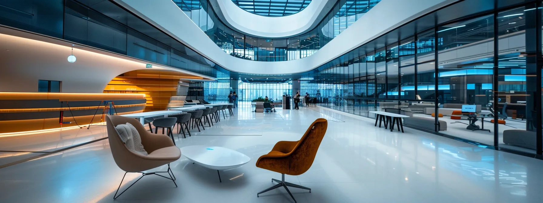 a futuristic office space filled with state-of-the-art technology and sleek design elements, showcasing the seamless integration of it infrastructure for optimal growth and scalability.