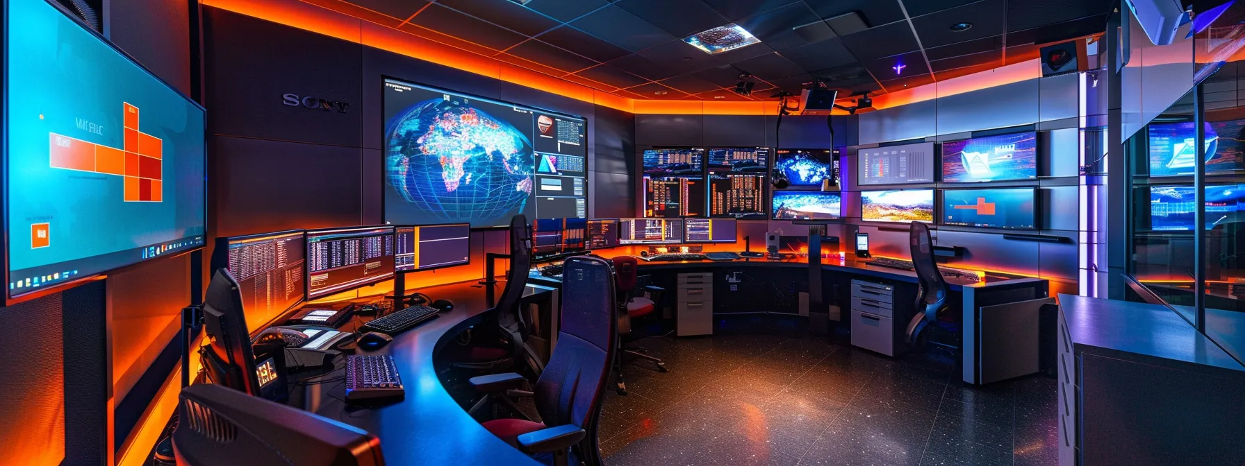 a futuristic cybersecurity command center equipped with advanced ai and machine learning technology, ready to defend against dynamic cyber threats.