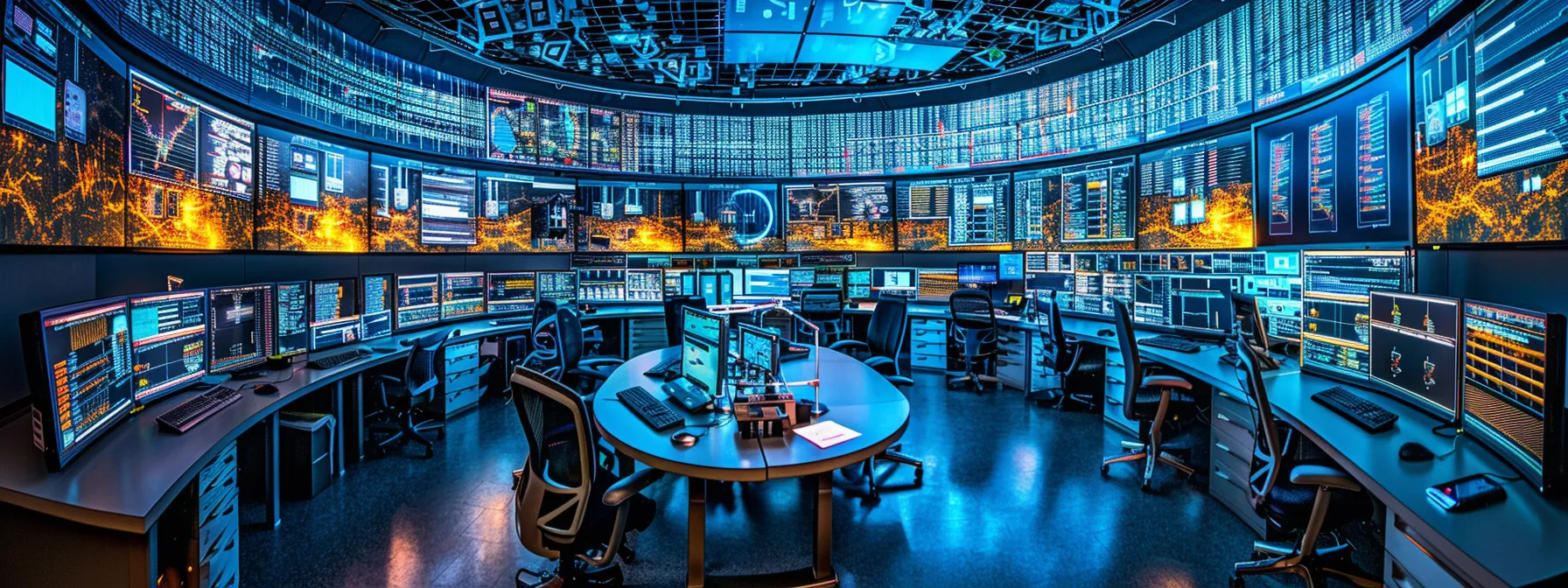 a futuristic cybersecurity command center with holographic data displays and advanced encryption algorithms, symbolizing the evolving landscape of bi security integration.