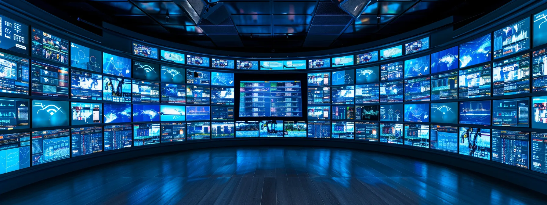 a futuristic, high-tech security control room with advanced data analytics screens displaying real-time cyber threat detection.