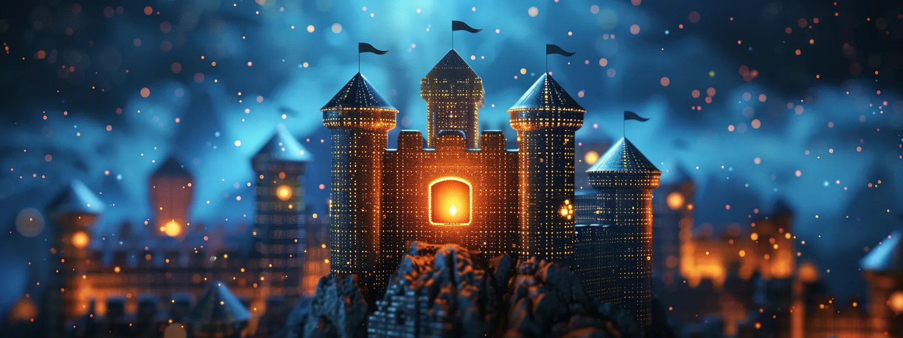 a photo of a digital fortress protecting a glowing database, symbolizing the essential role cybersecurity plays in safeguarding sensitive business information.