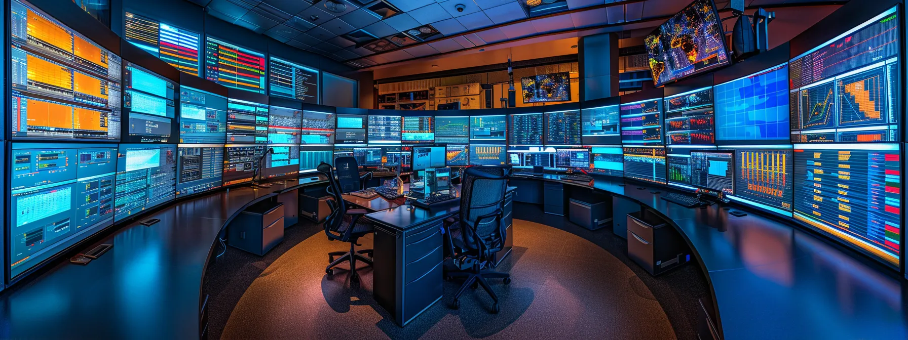 a sleek, futuristic computer system analyzing intricate data patterns to predict and prevent cyber threats in a high-tech security operations center.