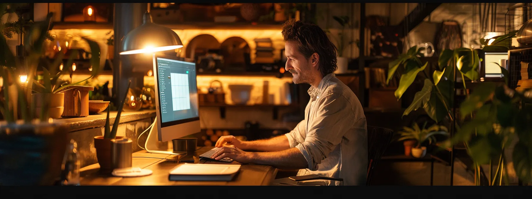 a small business owner analyzing data on a computer screen, surrounded by a secure firewall protecting valuable information.