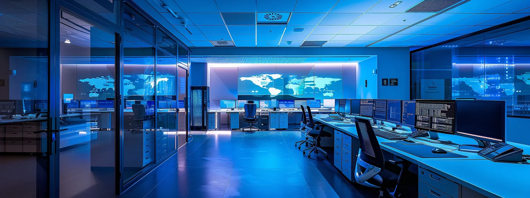 a sleek and modern server room filled with state-of-the-art equipment, illuminated by a soft blue glow, showcasing kraft business systems' expertise in it infrastructure.