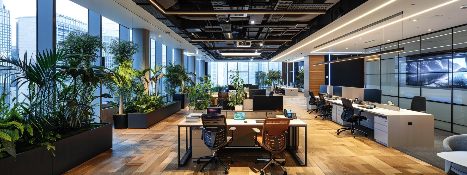 a sleek and modern office space with a team of tech experts monitoring screens displaying real-time data, showcasing the proactive monitoring and maintenance aspect of managed it services.