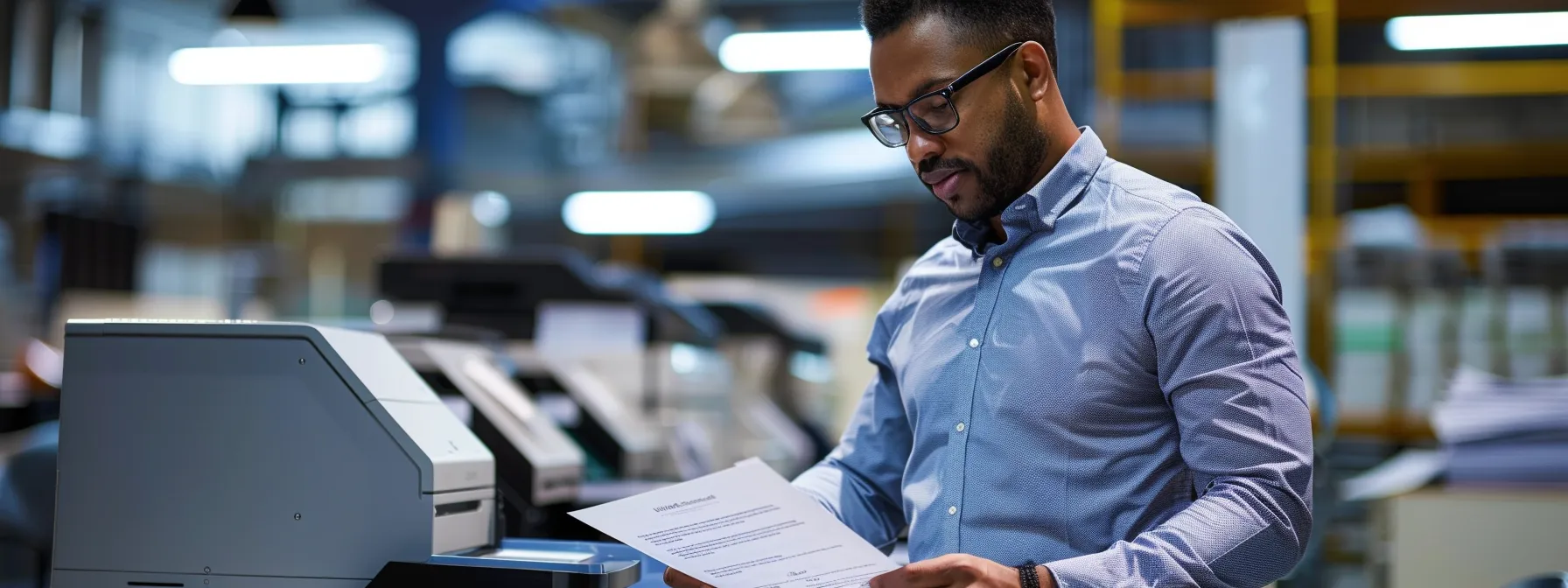 a business executive confidently signing a personalized leasing proposal from kraft business systems, with modern copiers in the background, symbolizing the first step towards efficient copier leasing.