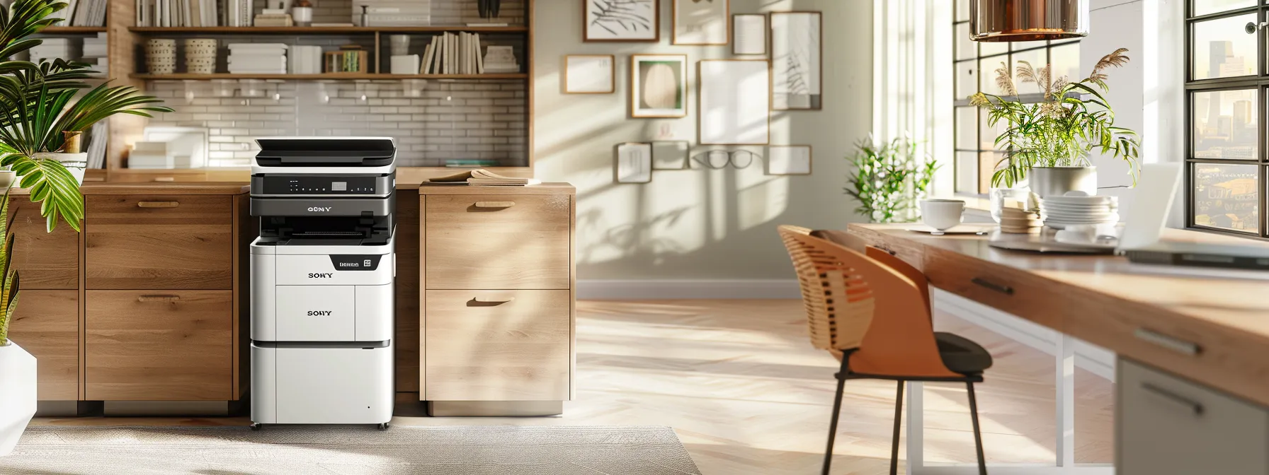 a sleek, high-tech konica minolta copier surrounded by neatly organized paperwork in a modern office setting, symbolizing the advantages of partnering with kraft business systems for copier leases in michigan.