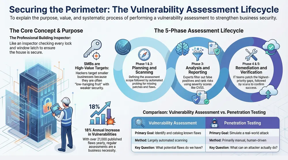What Is Vulnerability Assessment and How Does It Work? Infographic about What Is Vulnerability Assessment and How Does It Work